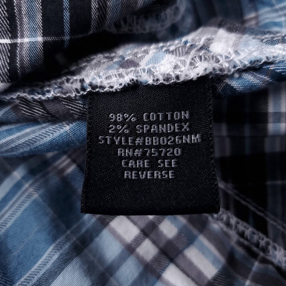 Buckle Black Shirt Mens L Blue Plaid Athletic Fit Snap Up Western Country Cowboy - Picture 10 of 11